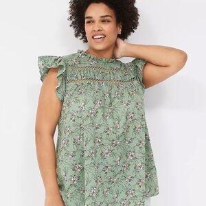 Lane Bryant Sage Green Floral Flutter Sleeve Blouse